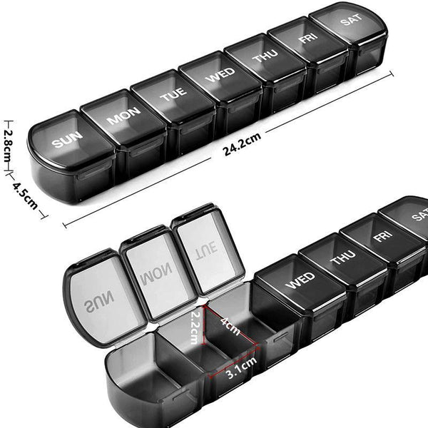 Week Medicine Dispenser With Large Compartments Black Pill Boxes