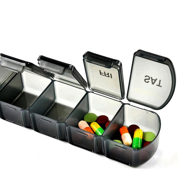 Week Medicine Dispenser With Large Compartments Black Pill Boxes