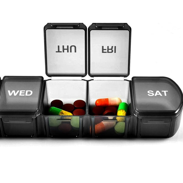 Week Medicine Dispenser With Large Compartments Black Pill Boxes