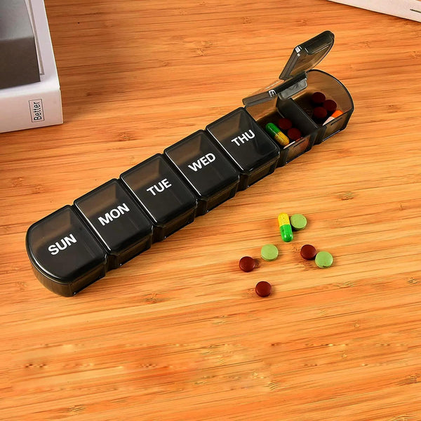 Week Medicine Dispenser With Large Compartments Black Pill Boxes
