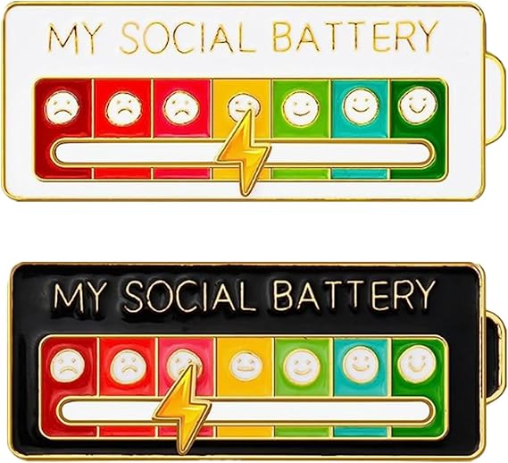 2 Pcs My Social Batteery Funny Mood Brooch Pin For 7 Days Battery Badge Cute Brooches