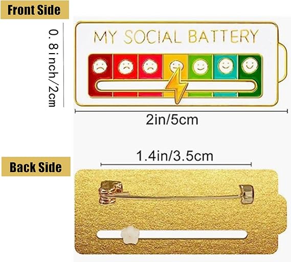 2 Pcs My Social Batteery Funny Mood Brooch Pin For 7 Days Battery Badge Cute Brooches