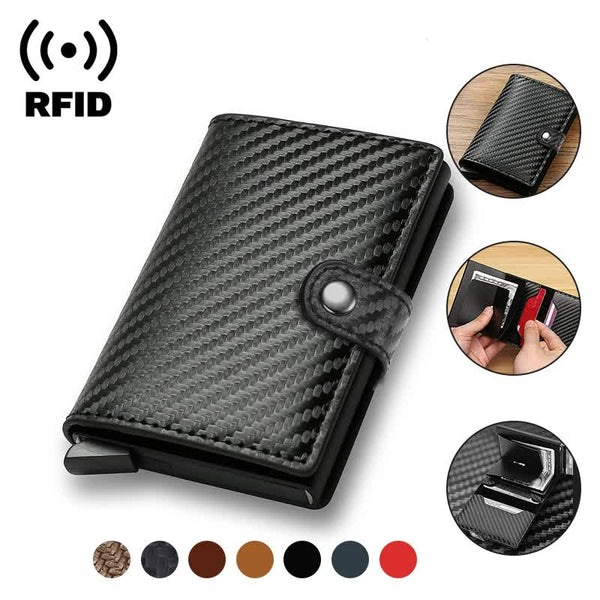 Carbon Fiber Credit Card Holder Wallet Men Rfid Smart Metal Thin Slim Pop Up Minimalist Small Black Vallet Blue Wallets