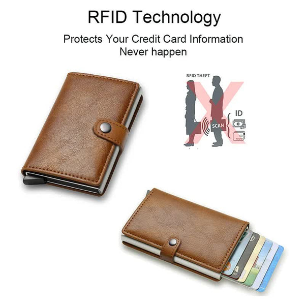 Carbon Fiber Credit Card Holder Wallet Men Rfid Smart Metal Thin Slim Pop Up Minimalist Small Black Vallet Blue Wallets