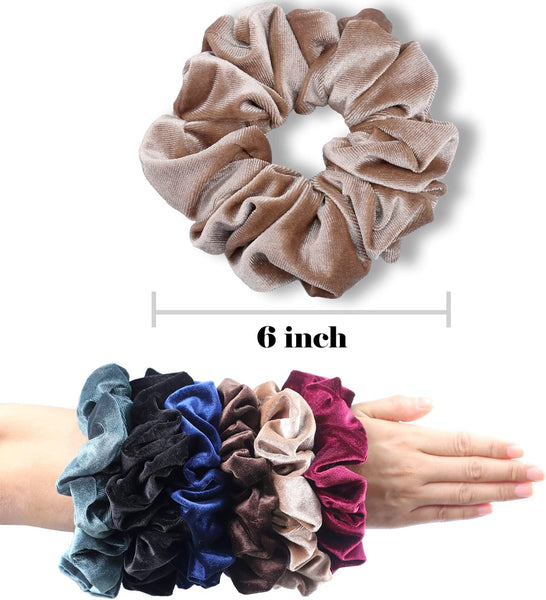 Velvet Scrunchie For Thick Hair Extra Large Soft Ponytail Holder 6 Pack Hair Accessories