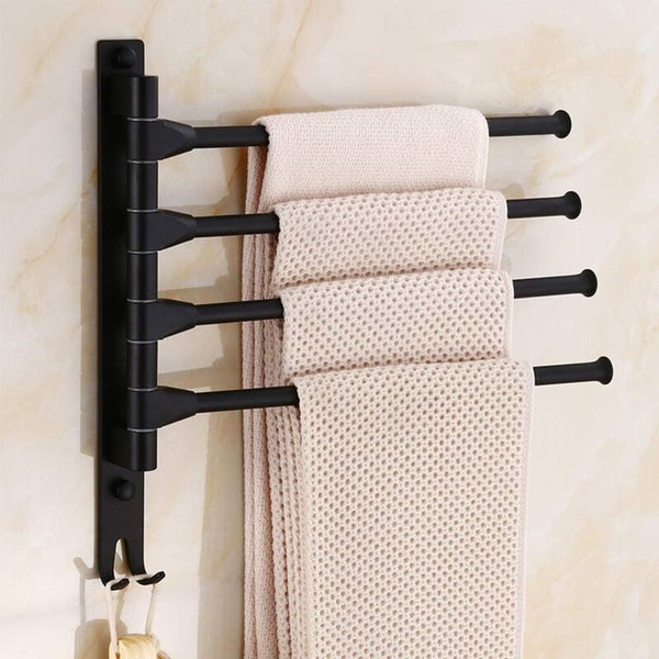 Swivel Towel Rack Wall Mounted 4 Arm Rotating Black Towel Racks