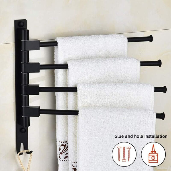 Swivel Towel Rack Wall Mounted 4 Arm Rotating Black Towel Racks