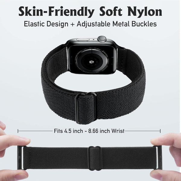 Compatible With Apple Watch Stretch Band 45Mm 44Mm 42Mm Adjustable Sport Bracelet For Men And Women Black Watch Bands