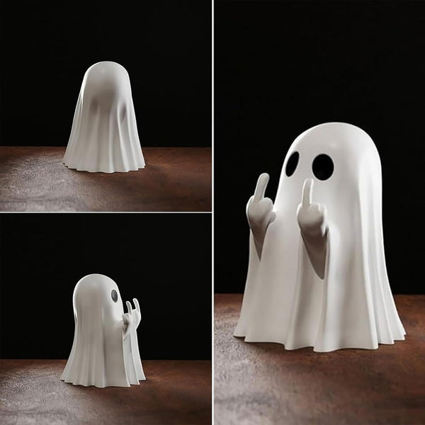 Funny Cheeky Halloween Ghost With Middle Finger Resin Statue Ornament Scary Sculpture Seasonal Decorations