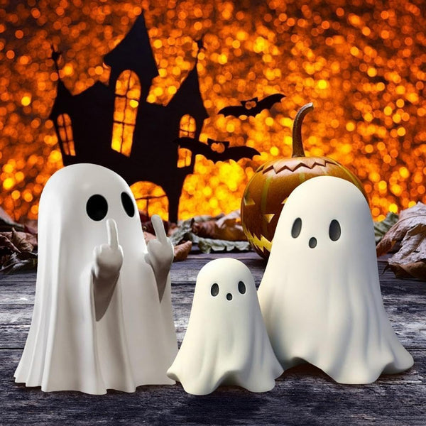 Funny Cheeky Halloween Ghost With Middle Finger Resin Statue Ornament Scary Sculpture Seasonal Decorations