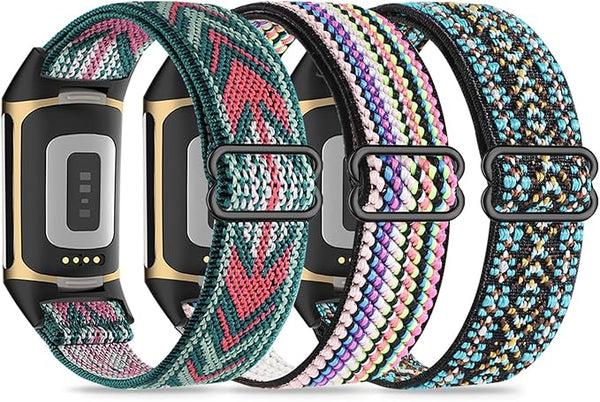 3 Elastic Wristbands For Fitbit Charge 5/6 Breathable Adjustable Nylon Bands Watch Bands