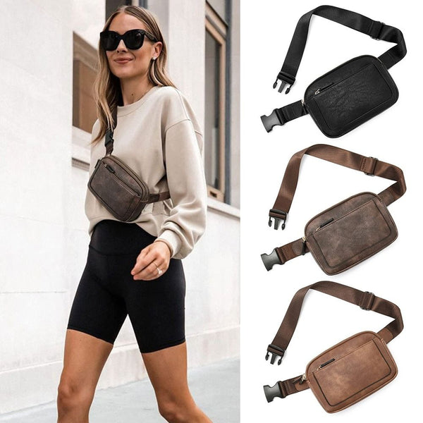 Women Black Crossbody Waist Bag Pu Leather Belt Travel Women's Bags & Handbags