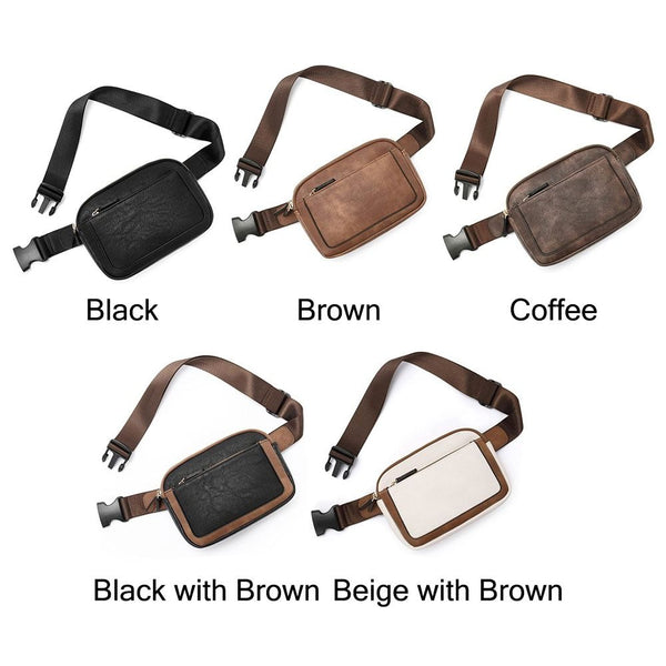 Women Black Crossbody Waist Bag Pu Leather Belt Travel Women's Bags & Handbags