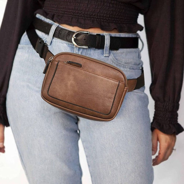 Women Black Crossbody Waist Bag Pu Leather Belt Travel Women's Bags & Handbags