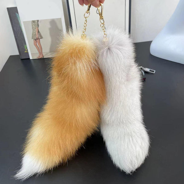 Fake Raccoon Tail Keychain Soft Artificial Fur Pendant Decorative Backpack Ring Ornament Bag Decoration Keyrings