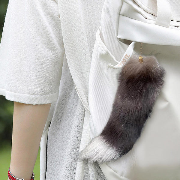 Fake Raccoon Tail Keychain Soft Artificial Fur Pendant Decorative Backpack Ring Ornament Bag Decoration Keyrings