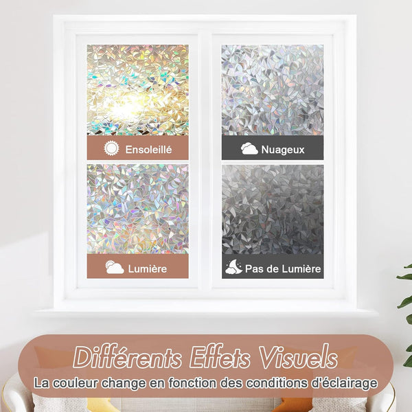 Electrostatic Film Anti Glare Uv 45X200cm Rainbow 3D Decorative Window Film