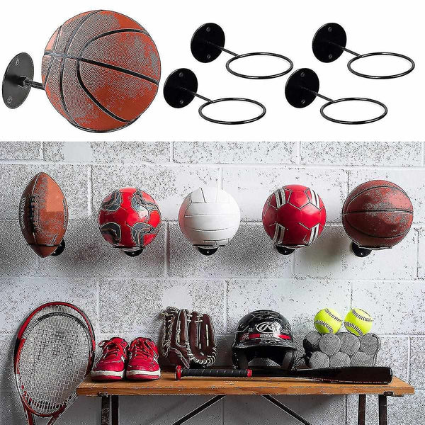 3Pc Iron Wall Mounted Ball Rack For Basketball Football Rugby Black Ball Racks
