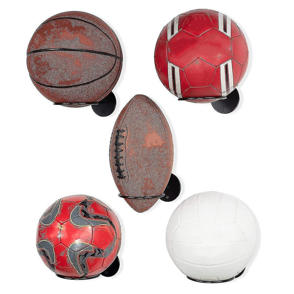 3Pc Iron Wall Mounted Ball Rack For Basketball Football Rugby Black Ball Racks