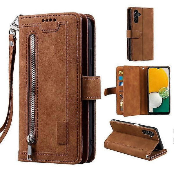 Compatible With Samsung Galaxy A26 5G Phone Case Pu Leather Zipper Wallet 9 Card Slots Brown Cases Covers & Skins