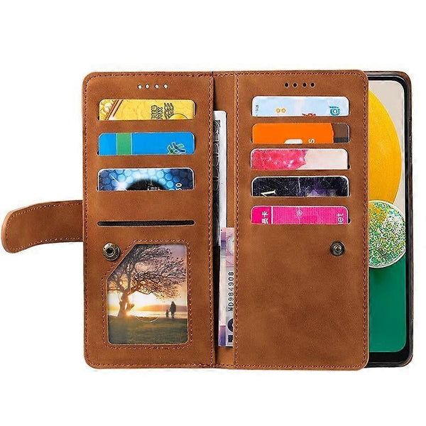 Compatible With Samsung Galaxy A26 5G Phone Case Pu Leather Zipper Wallet 9 Card Slots Brown Cases Covers & Skins