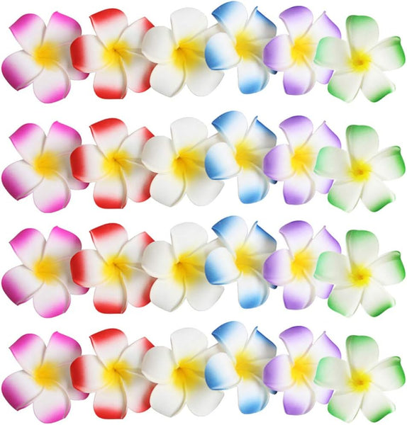 24Pcs Flower Hair Clips Hawaiian Plumeria And Hibiscus Barrettes For Weddings Beach Hair Accessories