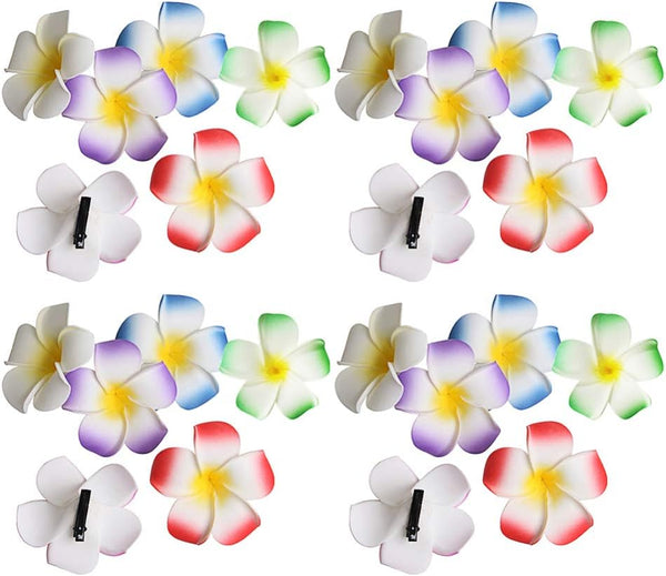 24Pcs Flower Hair Clips Hawaiian Plumeria And Hibiscus Barrettes For Weddings Beach Hair Accessories
