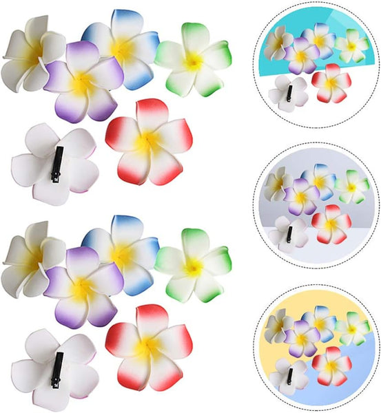 24Pcs Flower Hair Clips Hawaiian Plumeria And Hibiscus Barrettes For Weddings Beach Hair Accessories