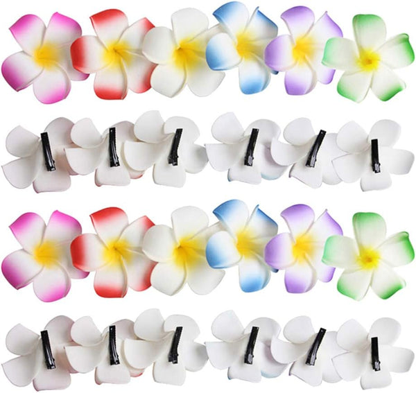 24Pcs Flower Hair Clips Hawaiian Plumeria And Hibiscus Barrettes For Weddings Beach Hair Accessories