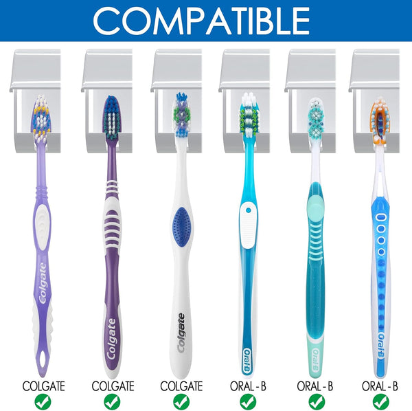 Wall Mounted Toothbrush Holder With 6 Compartments And Self Adhesive White Tumblers & Toothbrush Holders