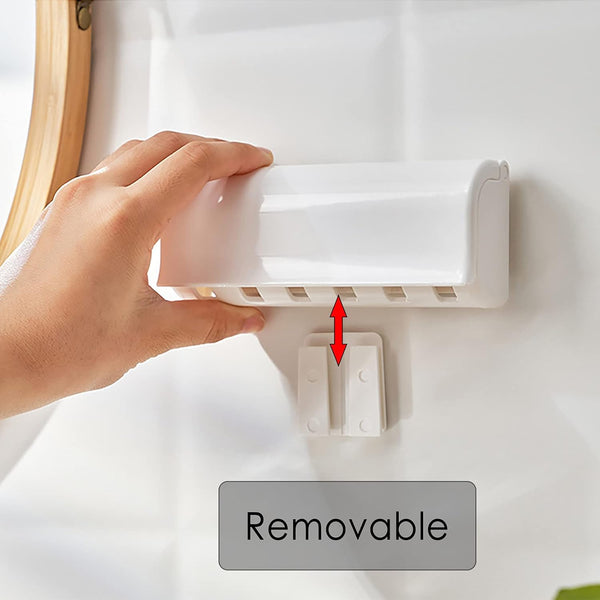 Wall Mounted Toothbrush Holder With 6 Compartments And Self Adhesive White Tumblers & Toothbrush Holders