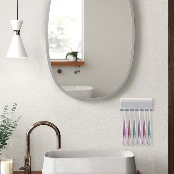 Wall Mounted Toothbrush Holder With 6 Compartments And Self Adhesive White Tumblers & Toothbrush Holders