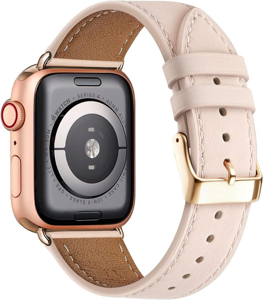 Compatible With Apple Watch Leather Replacement Band Genuine Series 9 8 7 6 5 4 3 2 1 Ultra 38Mm 40Mm 41Mm Rose Gold Pink Watch Bands