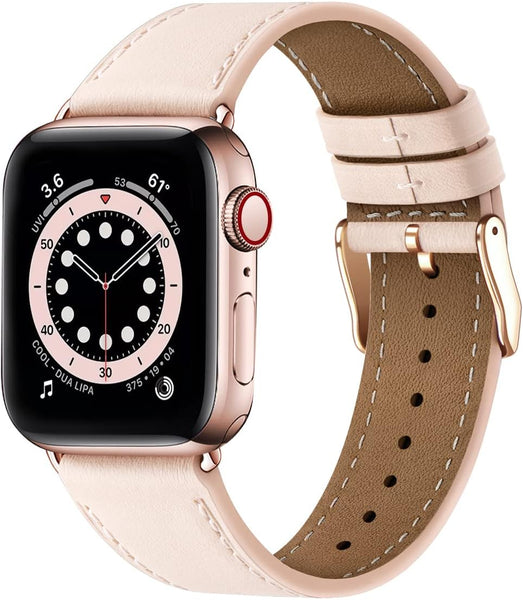Compatible With Apple Watch Leather Replacement Band Genuine Series 9 8 7 6 5 4 3 2 1 Ultra 38Mm 40Mm 41Mm Rose Gold Pink Watch Bands