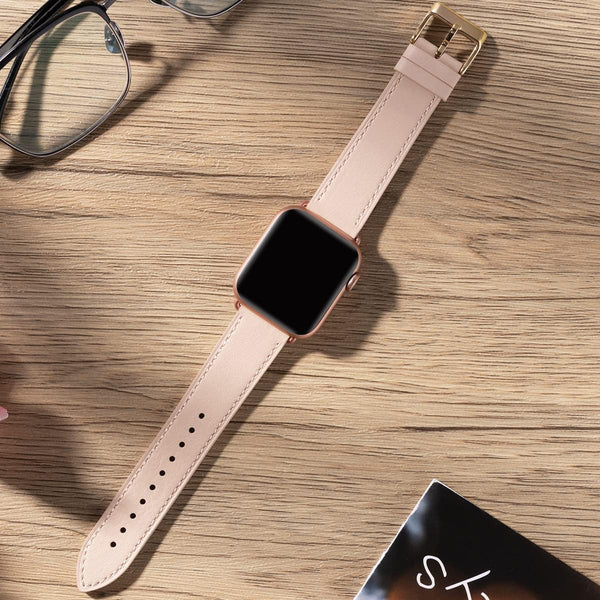 Compatible With Apple Watch Leather Replacement Band Genuine Series 9 8 7 6 5 4 3 2 1 Ultra 38Mm 40Mm 41Mm Rose Gold Pink Watch Bands