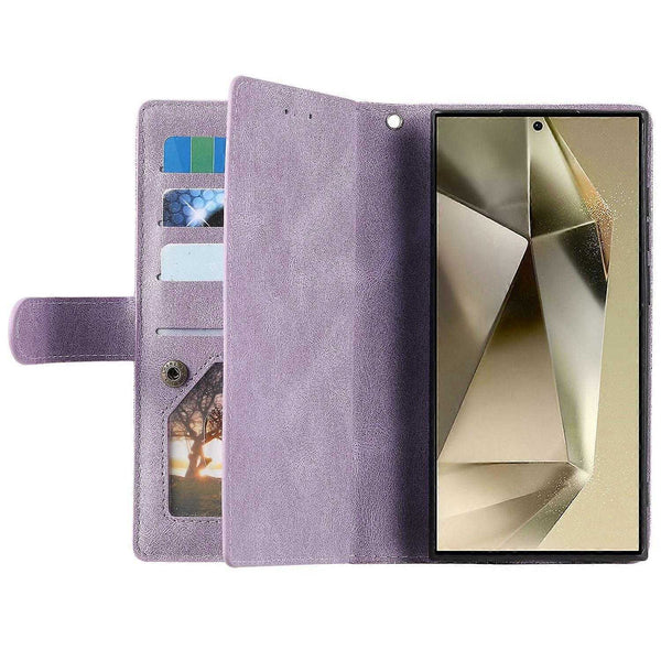 Compatible With Samsung Galaxy S25 Ultra Case Pu Leather Wallet Cover Zipper And 9 Card Slots Cases Covers & Skins