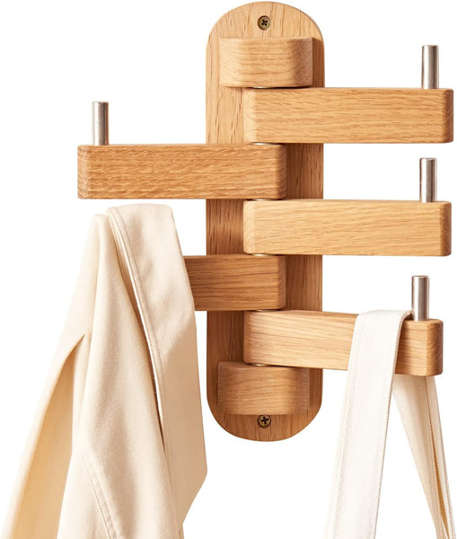 Oak Coat Rack Wall Mounted Rotating Hook For Entryway Coat & Hat Racks