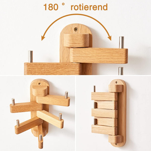 Oak Coat Rack Wall Mounted Rotating Hook For Entryway Coat & Hat Racks