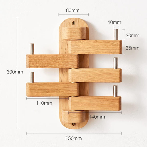 Oak Coat Rack Wall Mounted Rotating Hook For Entryway Coat & Hat Racks