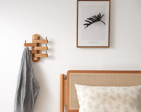 Oak Coat Rack Wall Mounted Rotating Hook For Entryway Coat & Hat Racks