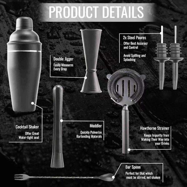 Matte Black Stainless Steel tail Shaker Set tail Shakers & Sets