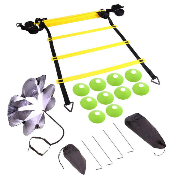 Football Speed And Agility Training Equipment 18 Piece Set With Ladders Cones Parachute Training Aids