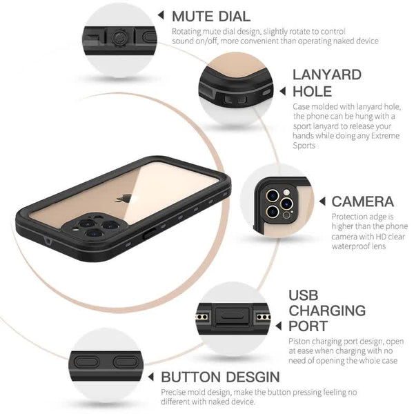 Compatible With Apple Waterproof Case For Iphone 15 14 13 12 11 Pro Max Xs Xr 8 7 Transparent Protection Ip68 Diving Swimming Outdoor Sports Black Cas