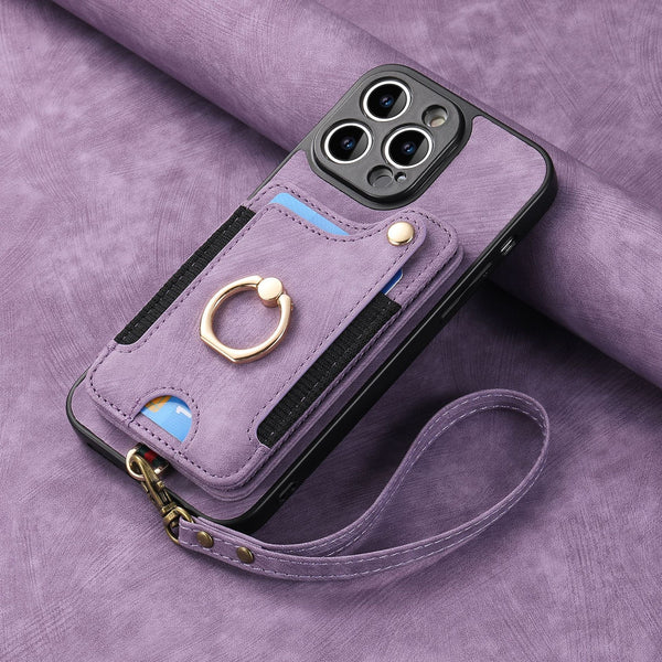 Iphone 11 Compatible Leather Case With Rfid Blocking Multi Functional Card Holder Lanyard Anti Theft Ring Light Purple Cases Covers & Skins