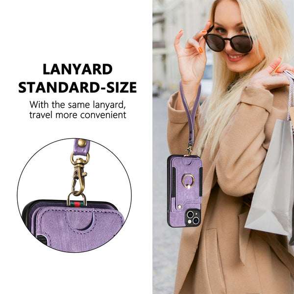 Iphone 11 Compatible Leather Case With Rfid Blocking Multi Functional Card Holder Lanyard Anti Theft Ring Light Purple Cases Covers & Skins