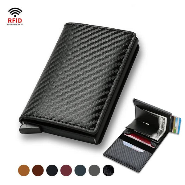Carbon Fiber Wallet Men Rfid Black Trifold Leather Slim Mini Small Money Card Holder Wallets