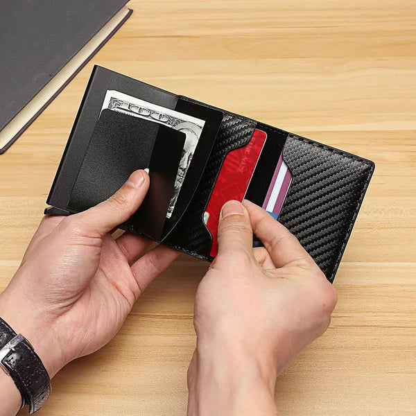 Carbon Fiber Wallet Men Rfid Black Trifold Leather Slim Mini Small Money Card Holder Wallets