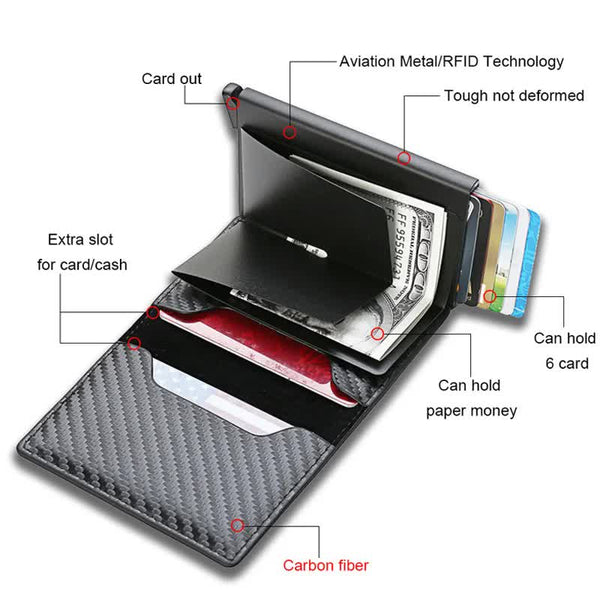 Carbon Fiber Wallet Men Rfid Black Trifold Leather Slim Mini Small Money Card Holder Wallets