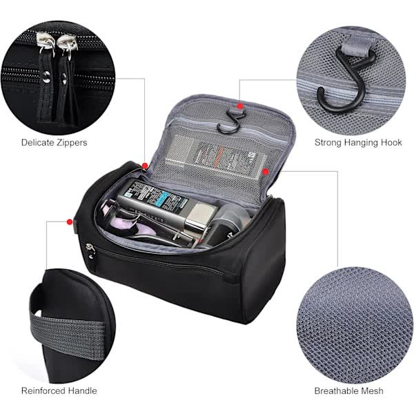 Men's Small Travel Toiletry Bag Black For Shaving Shower Hygiene Items Bags