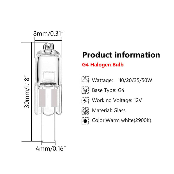 10 Pcs Halogen Bulbs Capsule Lamps Lights G4 12V 35W Light Bulbs